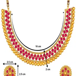 KRISHIKA JWELLERY Red Artificial Stone Studded Brass Jewellery Set image 5