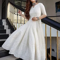Lookmark Chikankari Embroidered Flared Ethnic Dresses-image-63