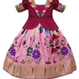 Wommaniya Impex Girls Embroidered Thread Work Ready to Wear Lehenga &-17