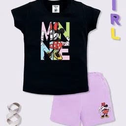 YK Disney Girls Minnie Mouse Printed Pure Cotton T-shirt with Shorts-image-72
