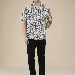 Being Human Men Classic Fit Cuban Collar Abstract Printed Casual Shirt-image-66