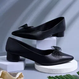 Stylestry Women Solid Block Heel Pumps with Bows-51