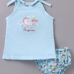Cucumber Singlet Sleeves Unicorn Printed Inner Wear Set - Blue-image-39