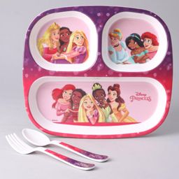 Disney Princess Rectangular Section Plate With Spoon & Fork - Pink-8