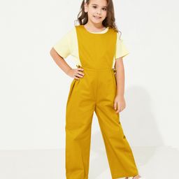 Cherry Crumble By Nitt Hyman Short Sleeves Solid Tee With Jumpsuit & Headband - Yellow-image-11