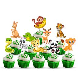 Zyozi Animals Birthday Cup Cake Topper for Wild Birthday Decorations, Green - Pack of 10-7