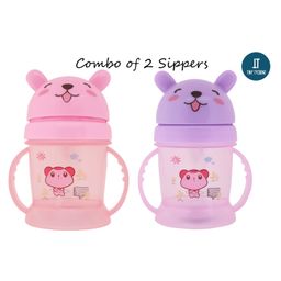 Tiny Tycoonz Cartoon Theme Sipper Cups with Straw and Handle Pack of 2 Pink Purple - 300 ml each-73