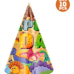 Zyozi Dinosaur Theme Birthday Party Hats Happy Birthday Cone Party Hats for Kids Multicolor - Pack of 10-image-38