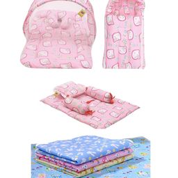 Fareto Combo of Baby Mattress with Net Sleeping Bag Plastic - Pink-26