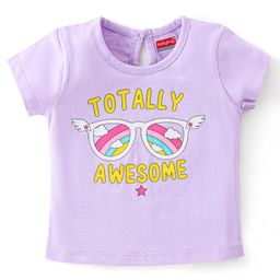 Babyhug 100% Cotton Knit Half Sleeves T-Shirt Text & Rainbow Graphics - Light Purple-image-93