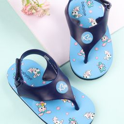 Babyoye Flip Flops with Velcro Closure Bunny Print - Blue-image-14