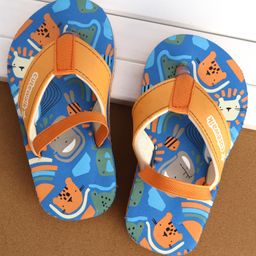 Cute Walk by Babyhug Flip Flops Backstrap Closure Animal Print-  Blue & Orange-image-87