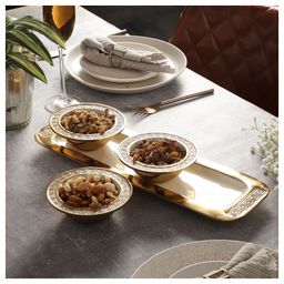 De Maison Decor Versace Design Bowl Tray Set in Ivory Enamle & Gold Finish-image-31