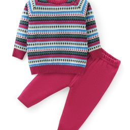 Babyhug Knitted Full Sleeves Sweater Set with Aztec Design - Multicolour-image-47