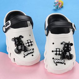 Oh! Pair Back Strap Closure Clogs With Teddy Applique- Black-image-22
