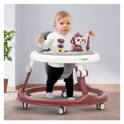 Baybee Drono Baby Walker for Kids Round Kids Walker with 4 Seat Height Adjustable | Activity Walker for Baby with Food Tray & Musical Toy Bar - Red-1