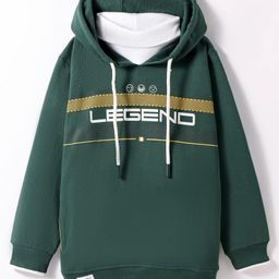 Kookie Kids Terry Knit Full Drop Shoulder Sleeves Hooded Sweatshirt with Text Print - Dark Green-picture-11