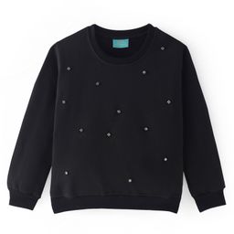 Tiara Brushed Fleece Full Sleeves Crystal EmbellishedSweatshirt - Black-image-78