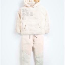 Cherry Crumble By Nitt Hyman Full Sleeves Sha La La La Lee Text Embroidered Hoodie & Joggers Set - Beige-image-12