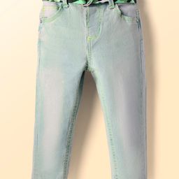 Babyhug Denim Full Length Washed Jeans With Stretch & Belt - Light Blue-picture-15