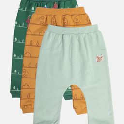 MINI KLUB Pack Of 3 Cotton Reindeer Patch Detailed & House Printed Pants - Green Yellow & Light Blue-image-58