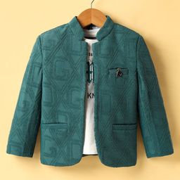 Dapper Dudes Full Sleeves Textured Jacket With Typography Printed Tee - Teal Green-image-72