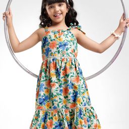 Kookie Kids Woven Sleeveless Frock With Floral Print - White-image-12
