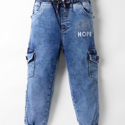 Olio Kids Denim Woven Full Length Solid Colour Jeans With Cargo Pockets - Light Blue-image-75