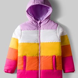 Pine Kids Woven Full Sleeves Hooded Padded Winter Jacket with Color Block Design - Multicolor-picture-14