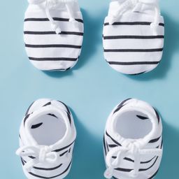 Ben Benny Interlock 100% Cotton Striped Mittens & Booties - White-picture-21