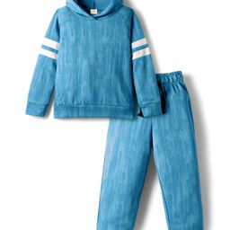Rikidoos Full Sleeves Textured Hoodie With Joggers Set - Blue-picture-18