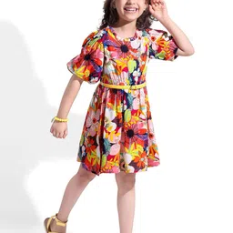 Hola Bonita Girls Floral Printed Fit & Flare Dress-image-61