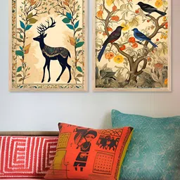 Kotart Brown & Blue 2 Pieces Deer & Birds Printed Wooden Wall Arts-picture-5