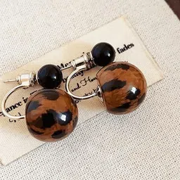 SEAA ENTERPRISES Leopard Print Gold Plated Artificial Beads Korean Circular Shaped Studs-58