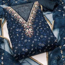SHADOW & SAINING Embroidered Organza Semi-Stitched Dress Material-image-57