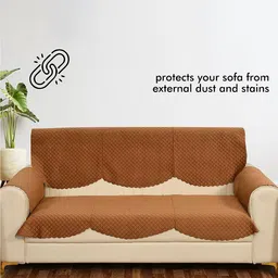 Sun Rise Holland Brown 3 Pieces Velvet Sofa Cover-image-34