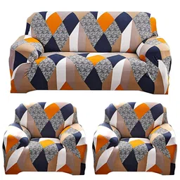 KriShyam Orange-Coloured & Grey Printed 5 Seater Sofa Cover-image-24