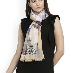 FabSeasons Women Off-White & Peach Coloured Printed Scarf-image-0