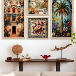 Kotart Brown & Green 4 Pieces Floral and Botanical Wooden Wall Arts-picture-5