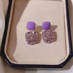 ONUYX Women's Purple Square Drop Earrings-14