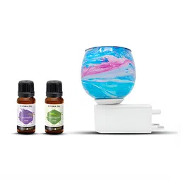 PEEPALCOMM 3Pc Blue & White Marble-Printed Electric Aroma Oil Diffuser With Scented Oils image 5