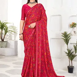 DIVASTRI Floral Pure Chiffon Saree-image-99