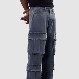 Snitch Revolution Men Grey Plain Baggy Fit Cotton Cargo Jeans-image-93