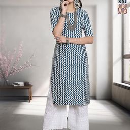 HERE&NOW Selection Of 2 Chevron Printed Round Neck Straight Kurtas-picture-21