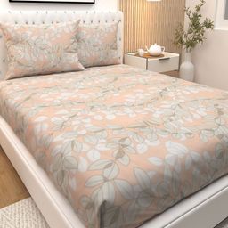 Athom Living Peach & White Printed Cotton 180 TC Queen Bedsheet Set-2.24 m x 2.44 m-image-87