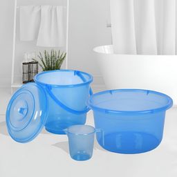 RUBOXA Blue 3 piece Solid Plastic Bath Accessories Set-image-25