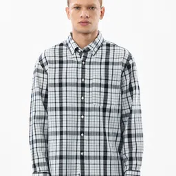Snitch Tartan Checked Button-Down Collar Cotton Linen Casual Shirt-image-34