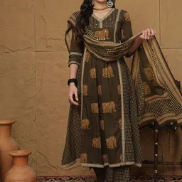Sangria Women Ethnic Motifs Printed Pure Cotton Kurta with Palazzos & Dupatta-picture-4