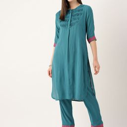 MISRI Women Floral Embroidered Regular Kurta With Trousers-29