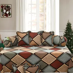 Luxmi Cotton Fabrics Set Of 8 Geometric Bedsheet With Bolster & Cushion Covers-image-85